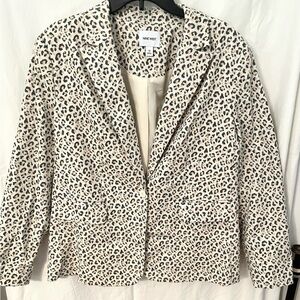 Nine West Cream and Black Blazer with Animal Print
